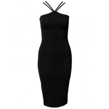 'Adaya' 'black midi dress with crossed straps